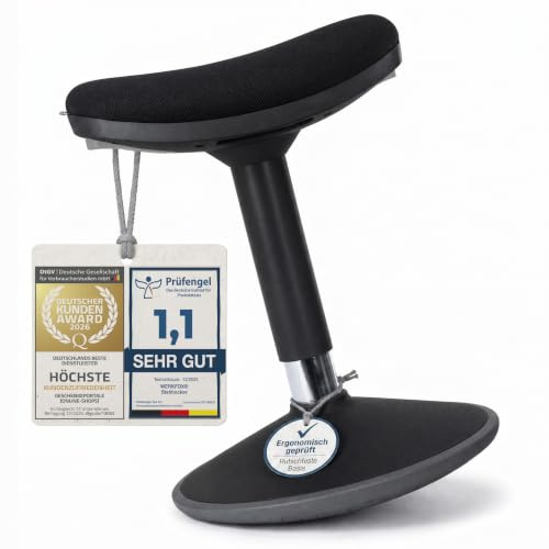 Werkfox® Ergonomisk Ståpall höjdjusterbar – Gungpall för Skrivbord | Halkfri ståstol i 3 storlekar (S/M/L) – aktiv svängeffekt – passar skrivbord, kök och hemmakontor