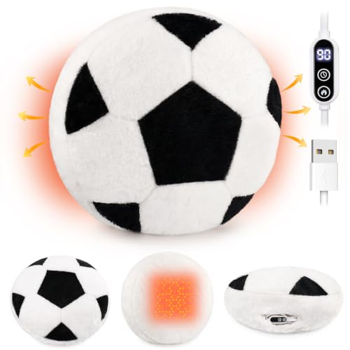 Electric Heating Pad Plush Electric USB Heating Pad for Period Pain Relief Heat Pad Plush for Cramps Relief Cuddly Soccer Shaped Electrical Heat Pad for Neck Shoulder Back(Black Football)
