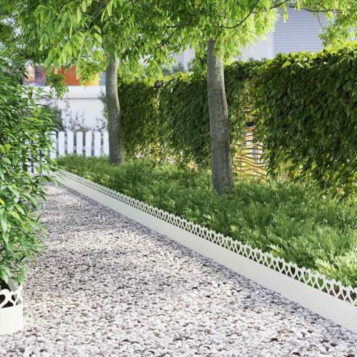 LoogCape gräskanter 20 stycken vita 103 x 0,05 x 22 cm stål hållbara, väderbeständiga robusta för trädgårdsrabatter vägar avgränsning flexibla instickssystem