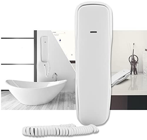 Telefono Con Filo, Telefono da Parete/Montaggio a Parete Mini Telefono Compatto con Funzione di Cancellazione del Rumore Funzione di Pausa/Silenziamento per il Bagno Dell'hotel(Bianca)