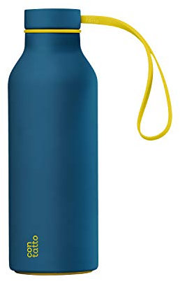 con-tatto Bottle Bottiglia termica con 3 Pareti in Acciaio e Rame - Bevande fredde per 25 ore e calde per 15 ore - Fascia e Tappo Sport Lid inclusi! (Sky High)