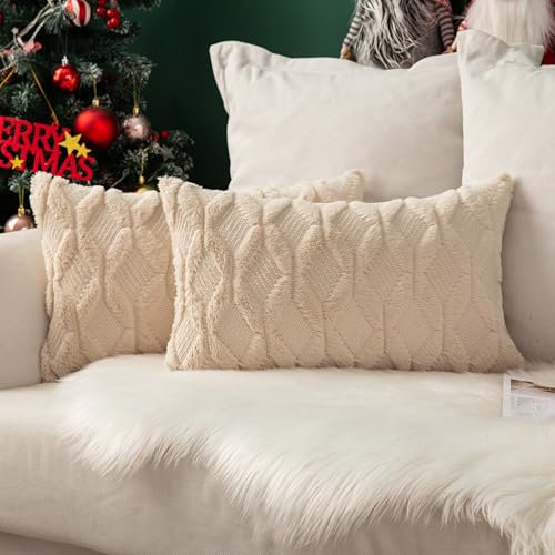MIULEE Kissenbezüge 2er Set Wolle Sofakissen Sanft Dekokissen Weich Kissenbezug Couchkissen Dekorativ Zierkissenbezug für Sofa Bett Wohnzimmer Schlafzimmer klassischer Style Beige 30x50cm