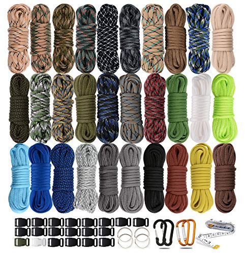 WEREWOLVES 550 Paracord Type III - Survival Paracord Bracelet Rope Kits - Tent Rope Parachute Cord Combo Crafting Kits, Many Colors of Outdoor Survival Rope - Great Gift (Dark-30 Color)