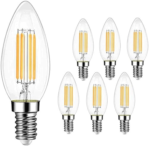 EXTRASTAR Ampoule Filament Bougie Vintage LED E14, 4W Ampoule LED Filament équivalent ampoule traditionnelle 40W, E14 Ampoules Culot Vintage Edison Blanc Chaud 2700K 470LM, Lot de 6