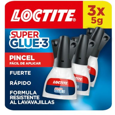 Loctite Super Glue-3 Pincel, Pegamento Instantáneo Transparente, 3 x 5 g