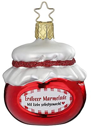 Inge-glas - Christbaumschmuck, Weihnachtsbaumschmuck - Erdbeer Marmelade - Glas - Farbe: rot - Höhe 7 cm
