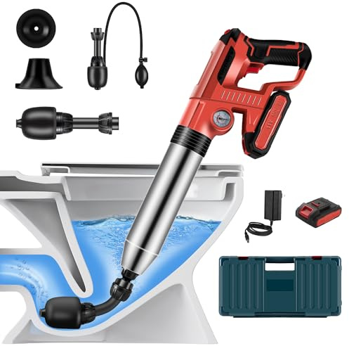 Electric Toilet Plunger,Drain Clog Remover Tools,High Pressure Air Toilet Plungers Heavy Duty Plunger For Toilet,Bathroom,Floor Drain,Sewer,Pipe,RED