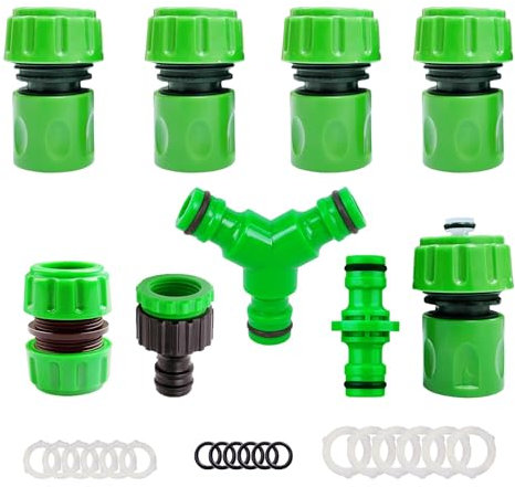 9 Stück Garten Schlauchkupplung 3/4 Zoll Kupplung,Schlauchanschluss Satz mit Schlauchverbinder 3/4 Zoll,Zwei Wege Kupplung,Y Verteil,2in1 Wasserhahn Anschluss für Gartenschlauch Schneller Anschluss