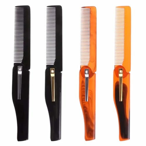 Pettine Pieghevole in Plastica E Corno - 4 Confezioni Con Denti Fini per Acconciare Capelli E Barba - Cura Dell'Uomo - 4 Colori