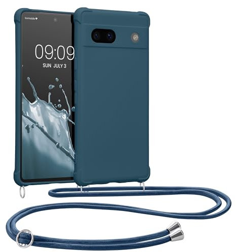kwmobile Necklace Case kompatibel mit Google Pixel 7a Hülle - Cover mit Kordel zum Umhängen - Silikon Schutzhülle Dunkelblau