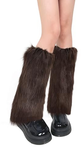 XEPST Faux Fur Fuzzy Leg Warmers Furry Boot Covers for Women, Women's Fur Leg Warmers Warm Fuzzy Boot Cuff Boot Sleeves for Party Costumes, Brown