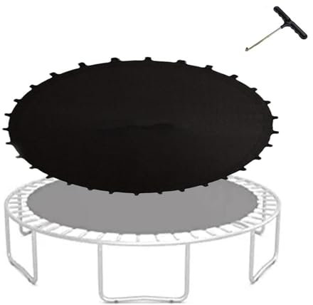 Tappeto Elastico Telo Ricambio Trampolino, Tappetino da salto di sicurezza a molla resistente all'acqua e ai raggi UV da 12 piedi con anelli a V, Accessori per trampolino tondo, 12FT(80 buckle),Black
