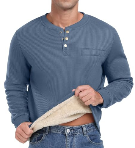 Sailwind Sudaderas Henley para Hombre con Felpa Waffle Manga Larga Camiseta Cálida Térmica Parte Superior Casual Suéter de Invierno para Hombres, azul, S