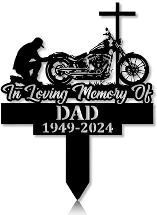 Personalized Motorcycle Biker Grave Marker Biker Kneeling at Cross Memorial Garden Stake 8-24 inch Biker Dad Son Loss Gift, Biker Memorial Gift (Biker Kneeling at Cross)