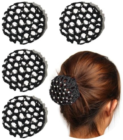 LONZIKP 5 Pièces Filet à Cheveux, Réseau de Cheveux en Tissu pour Gymnastique Rythmique Ballet (Noir)