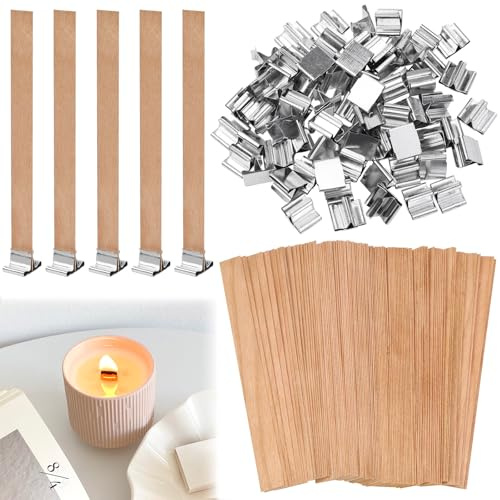 VZXZXE 100 mechas de madera para velas, mechas para velas con soporte de hierro, mechas de madera para hacer velas DIY, 13 x 130 mm