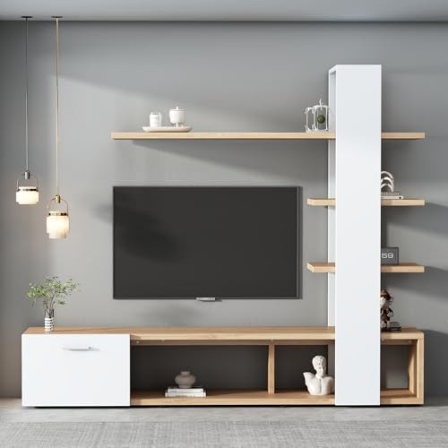 KAZZIO Home Armario de pared para sala de estar, juego de muebles para sala de estar 180x33.5x151.5 cm, adecuado para televisores de menos de 60 pulgadas, moderno gabinete para TV, bajo, juego de