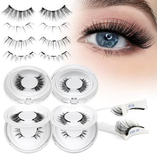 Higu clace Lot de 4 cils magnétiques, sans eye-liner, aspect naturel, avec applicateur, pas de colle