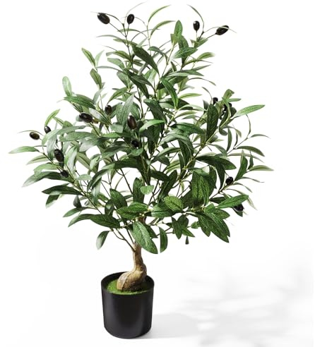 2ft Artificial Olive Tree with Pot, Tabletop Faux Plants Mini Trees for Home Office Living Room Modern Decor