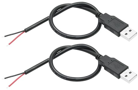 Riertostng 2 Stück USB 2-Pin Kabel mit freiem Draht 11 Zoll, USB A Stecker auf 2-Pin offenen Ende Stromkabel 20AWG, für DIY-Ausrüstungsreparatur und Ersatz