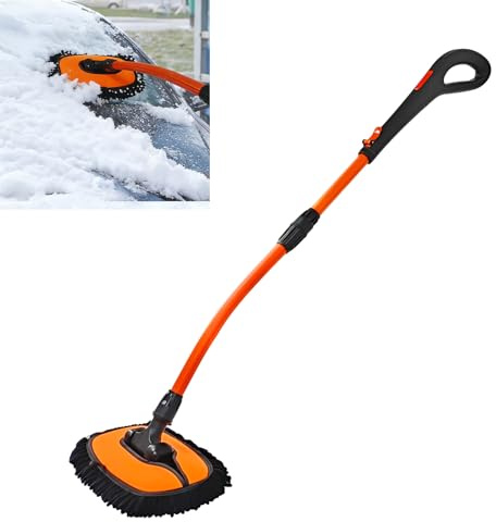 UDODIY 15° Curved Car Wash Brush with Long Handle 43 Aluminum Alloy Long Rod Wash Mop Soft Chenille Microfiber Car Cleaning Brush For Washing Car Truck SUV RV Caravan Boat Roof