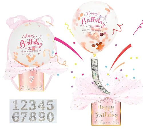 shallyong Scatola Soldi Regalo Compleanno Fai da Te per Compleanno, Scatola Sorpresa Regalo con Palloncini, Confezione Regalo Estraibile per la Tua Famiglia, Bambini, Amici