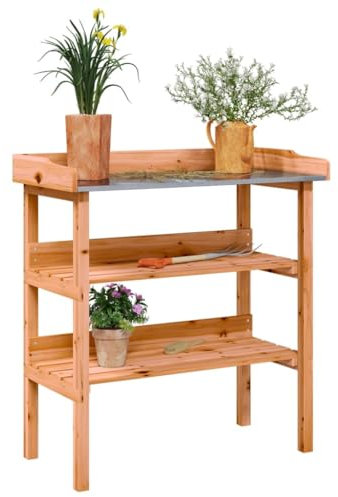 Table de plantation avec étagères en bois de sapin massif, marron, 78 x 38 x 82,5 cm, pour jardin, terrasse, balcon, polyvalente, stable