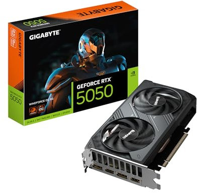 Gigabyte GeForce RTX 5050 WINDFORCE OC 8G Grafikkarte - 8GB GDDR6, 128bit, PCI-E 5.0, 2587MHz Kerntakt, 2 x DP, 2 x HDMI, NVIDIA DLSS 4, GV-N5050WF2OC-8GD