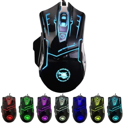 RGB Light up Wired Gaming Mouse for Computer - Durable USB Led Laptop Mice w/ 7 Color Backlit, 4 Adjust DPI Up to 3200 for Gaming, Silent & Stable PC Corded Mouse for Mac MacBook Windows Linux PS4