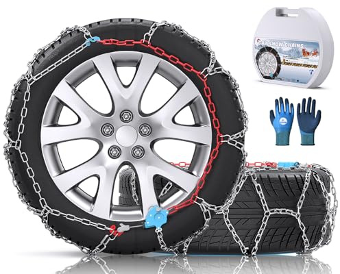 Snow-Chains Auto Fixing 1 Min Quick Fit Easy Installation Tire-Chains, Gifts for Safety, Portable Reusable Universal Emergency Tire Traction Chain for Passenger Car and SUV - Set of 2 (XM-130)