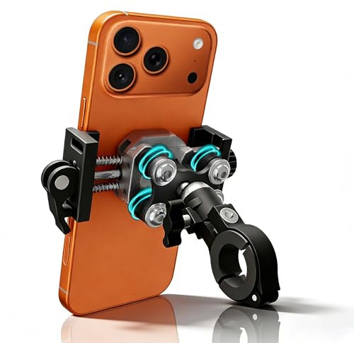 EFEALL Soporte de teléfono móvil para moto, de aluminio, con amortiguador de vibraciones, giratorio 360°, para moto, bicicleta y scooter, para iPhone 17/Air/16 Pro Max y otros teléfonos móviles