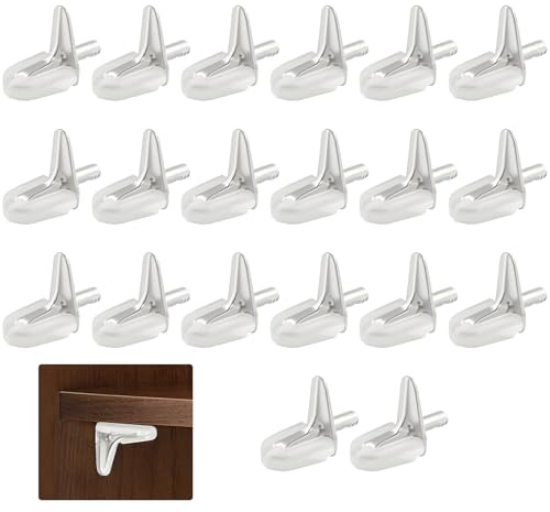 20 Piezas soportes para estantes Transparentes en ABS y Acero Inoxidable, soporte balda 3mm con Diseño Triangular Reforzado, soporte estanteria Invisible para Armarios, Cocinas, Salón y Vitrinas