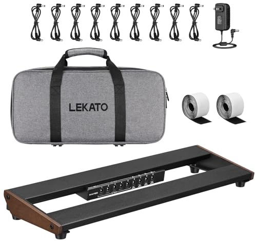 LEKATO Pedaliera per chitarra, pedaliera con alimentatore integrato, 39,4 x 13 x 4,1 cm, 0,6 kg, pedaliera alimentata in lega di alluminio con cavi per pedali, borsa, nastro adesivo a gancio