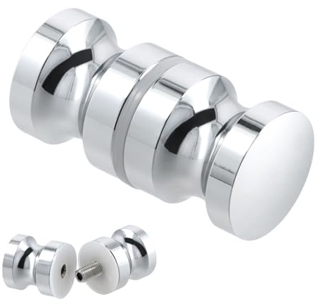 Samlonge 1 Piezas Tirador de Puerta de Ducha, 30mm Manillas De Puerta Tirador De Puerta Maciza De Aluminio Manija Puerta Vidrio Redondo Pomos Para Puerta De Ducha para Baño Casa Cocina (Plata)