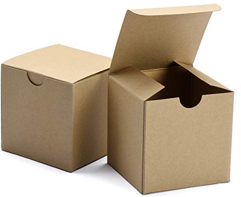 Switory 50pc Present Boxes with Lids, 10x10x10cm, Kraft Paper Present Boxes for Crafting, Cupcake, Cardboard Bridesmaid Proposal Boxes,Brown Wedding Favor, Gift Ornaments, Easy Assemble Boxes