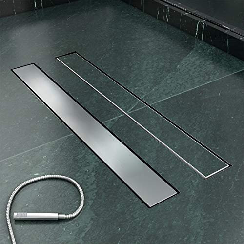 SONNI Canaleta de Ducha de Acero Inoxidable 140cm,2 en 1 Conjunto Completo de Desagüe de Ducha con Accesorio de Piso,Doble Cara,con Tope de Olor y Tamiz de Pelo