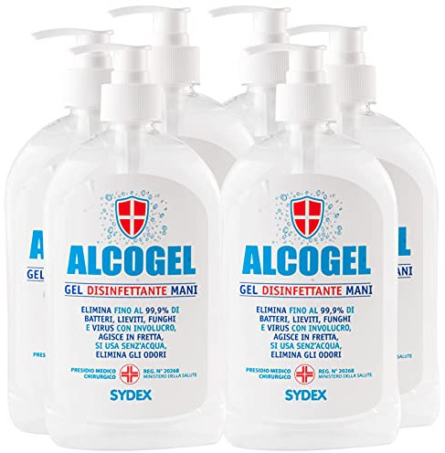 Gel Disinfettante Mani Professionale Igienizzante Antibatterico - Presidio Medico Chirurgico Elimina Odori Fino al 99,9% di Germi Funghi Batteri e Virus (6x 500ml)