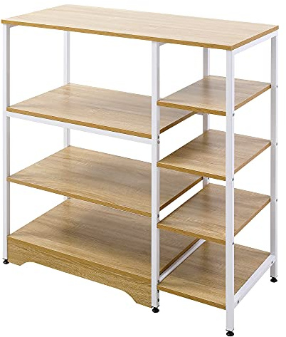 HOMCOM Scaffale da Cucina Basso Salvaspazio Stile Industriale, Mobiletto con 7 Ripiani per Cucina in Metallo e Legno, 90x40x95cm, Bianco
