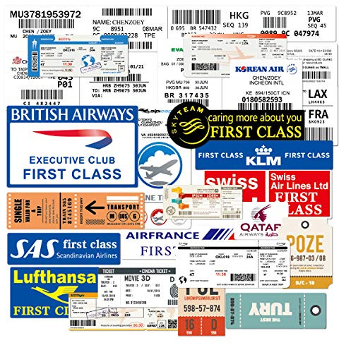 Lot de 30 autocollants en vinyle imperméable pour billet d'avion pour bouteille d'eau, ordinateurs portables, skateboard, voiture, guitare, ordinateur, téléphone, iPad, bagages, pour adolescents et