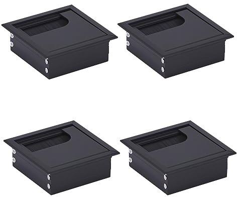 HOOZ 4X Kabeldurchführung Schreibtisch, 80mm Aluminium Kabeldurchlass mit Bürstendichtung, Kabeldurchführung Tisch für Tisch Büro Arbeitsplatten, Kabelkanal für Möbel und Schreibtisch (Quadratisch)
