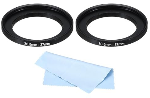 PATIKIL Anillo de conversión metálico de 30.5mm a 37mm con paño de Limpieza, 2 uds adaptadores de Filtro de Anillo de Aluminio para Lentes de cámara, Negro
