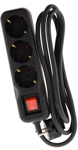 Zenitech, Schuko-Steckdosenleiste mit beleuchtetem Schalter, 3x16A, 1,4m H05VV-F 3G1,5mm² Kabel, Schwarz, Kindersicherung, Erhältlich mit 3, 4, 5 oder 6 Steckdosen, Flexible und sichere Installation