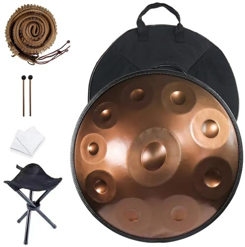 432Hz / 440Hz Stahl-Handtrommel 56cm 9/10/12 Noten Handpan-Drum-Instrument In D Moll Handpan Schlaginstrument Für Klangheilung, Persönliche Meditation, Yoga(Color:Gold,Size:10 Notes(432HZ))