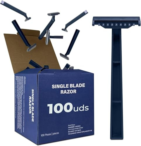 MUNTRADE 100 Cuchillas de Afeitar Desechables Profesionales de 1 Hoja | Acero Inoxidable | Unisex, Todos los Tipos de Piel