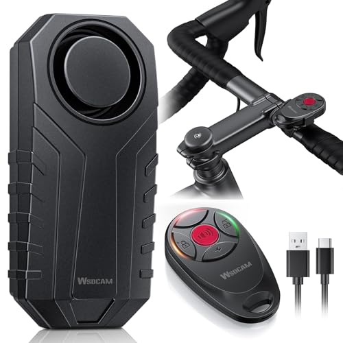 WSDCAM Upgraded Bike Alarm with Remote - 113dB Loud Anti-Theft Security Alarm, 197ft Remote Range, IP65 Waterproof, USB-C Rechargeable, Bike Horn & Locator for E-Bikes, Bicycles, Scooters, Motorcycles