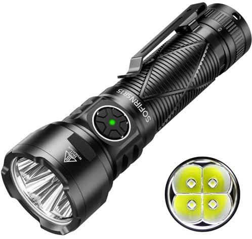 Sofirn SR15 LED Torch 4500 Lumens 510m Beam Distance, Rechargeable EDC Torch with 4X SFT25 LEDs, Super Bright Outdoor Flashlight for Camping, Hiking, and Emergencies
