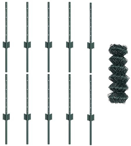 vidaXL Cercado de Malla con 10 Postes Verde 0.4 x 10m de Acero | Metal Resistente a UV, Diseño Texturizado y Durable, Ideal para delimitar Jardines, Terrazas o Paneles Personalizables
