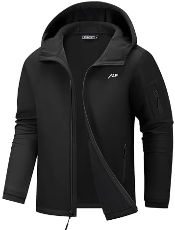 WULFUL Men's Lightweight Softshell Jacket Warm Fleece Lined Windbreaker Waterproof Soft Shell for Outdoor Hiking