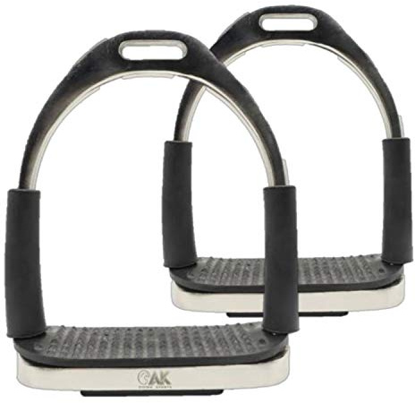 AK Étriers flexibles et pliables pour chevaux équestres en acier inoxydable avec bande de roulement noire AKRS-106043 (Argent, 5.25'')