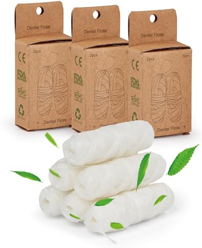 6x30m Filo interdentale naturale senza plastica cerato con Candelilla - 6 bobine per ricarica sostenibile Floss menta, vegano dental floss ecologico(180m)